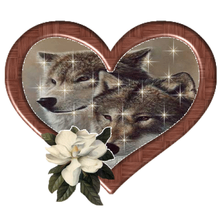 Two wolves framed by a cute
heart. They are sparkling.
- creator unknown